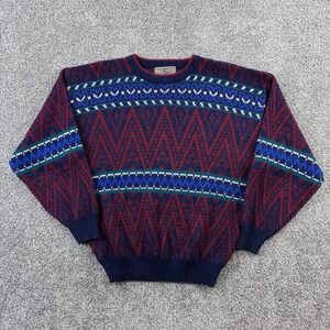 Vintage Magnet Sweater‎ Mens Small Navy Red Aztec Geometric Knit Crewneck
